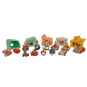 Vintage Lot Flintstones Toys UCS/HPI/Dennys/McDonalds Figures, Buildings 1990-93